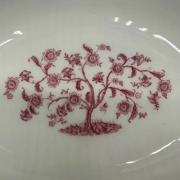 Vintage Oval Vegetable Serving Bowl Theodore Haviland Cambridge Crimson Tree 50s - Picture 5 of 9